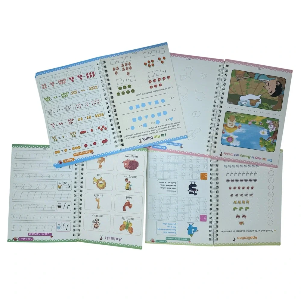 Magic Groove 4 Pack Practice Copybooks Preschool Math Alphabet Drawing Pens Inks